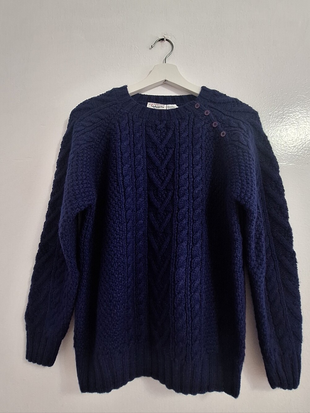 NWT Talbots 100% Wool Navy Cable Crewneck Sweater with Shoulder Buttons